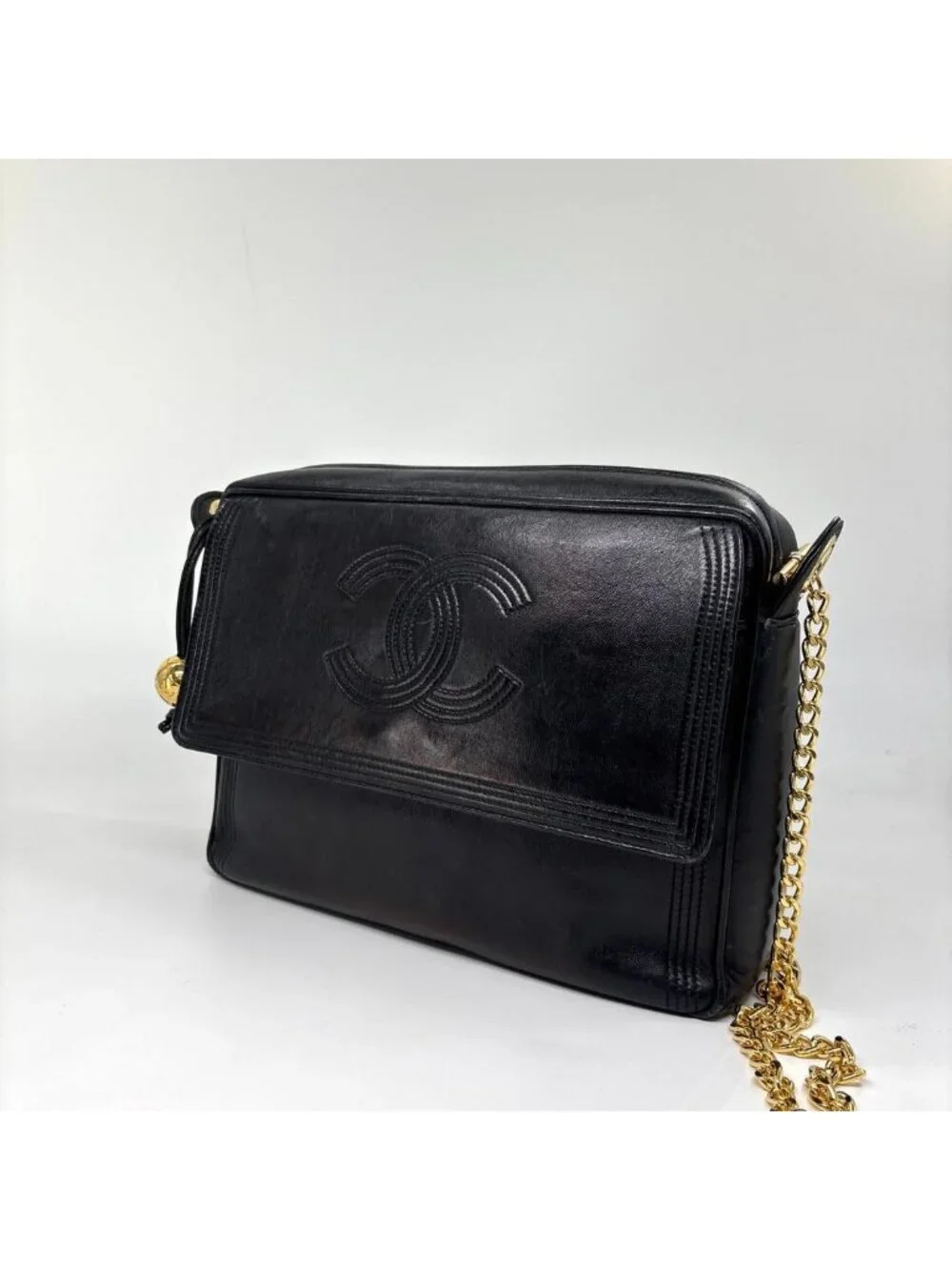 Chanel Lambskin CC Logo Shoulder Bag Black